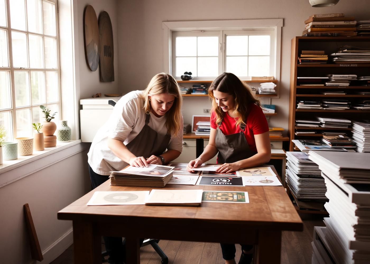 Kinetic Marketing team reviewing print samples